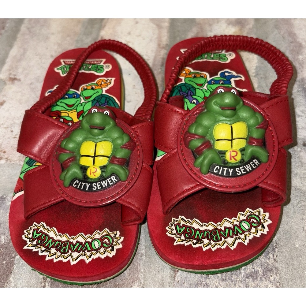 VTG Teenage Mutant Ninja Turtles Raphael Vinyl Turtle Head Flip Flops Sandals